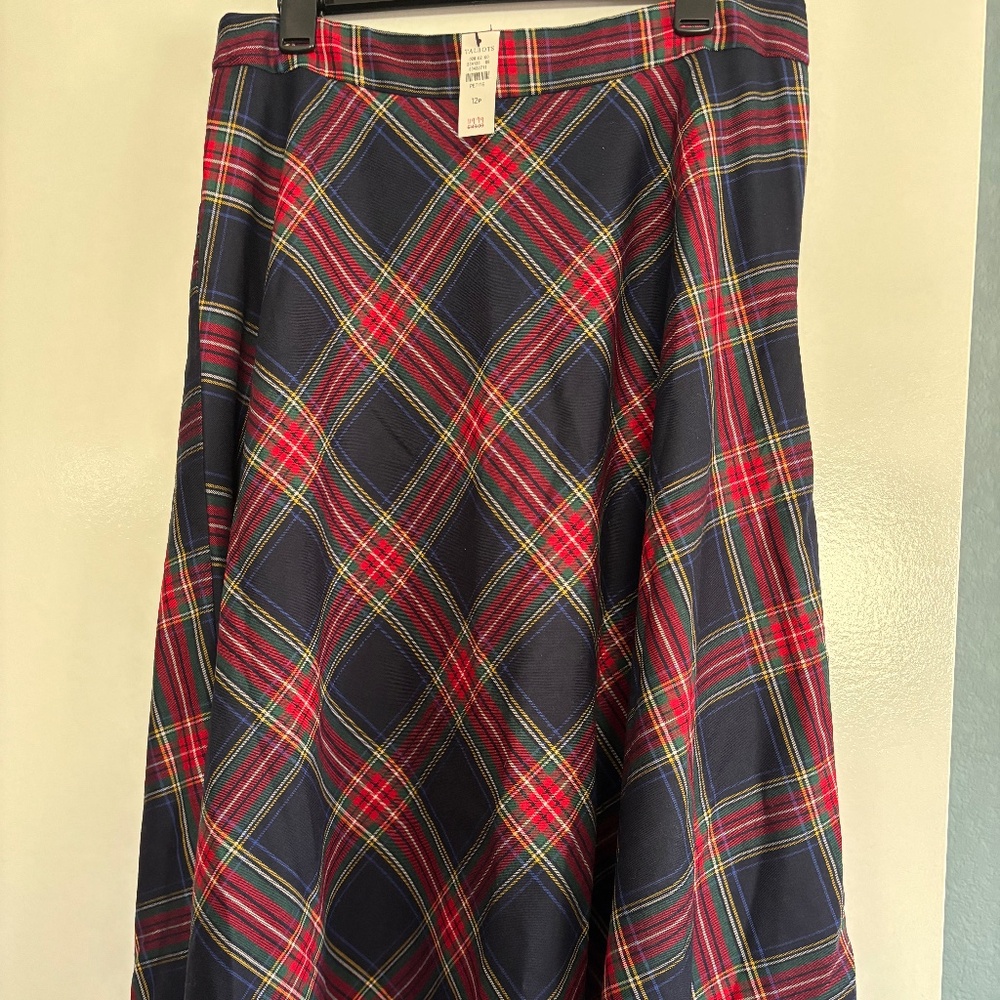Talbots, size 12P  holiday multicolor tartan plaid midi skirt.